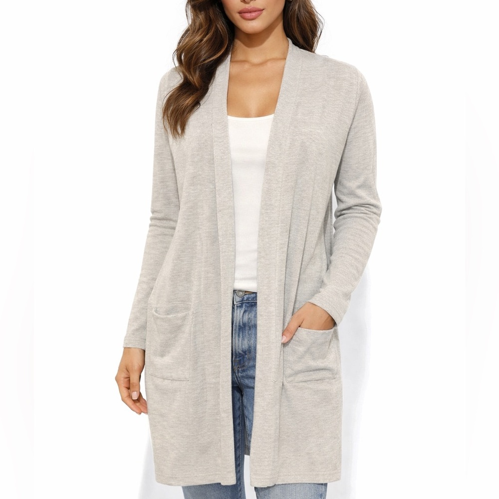 Donni One Size Fits All Women's Gray Open Front Long‎ Cardigan Sweater
